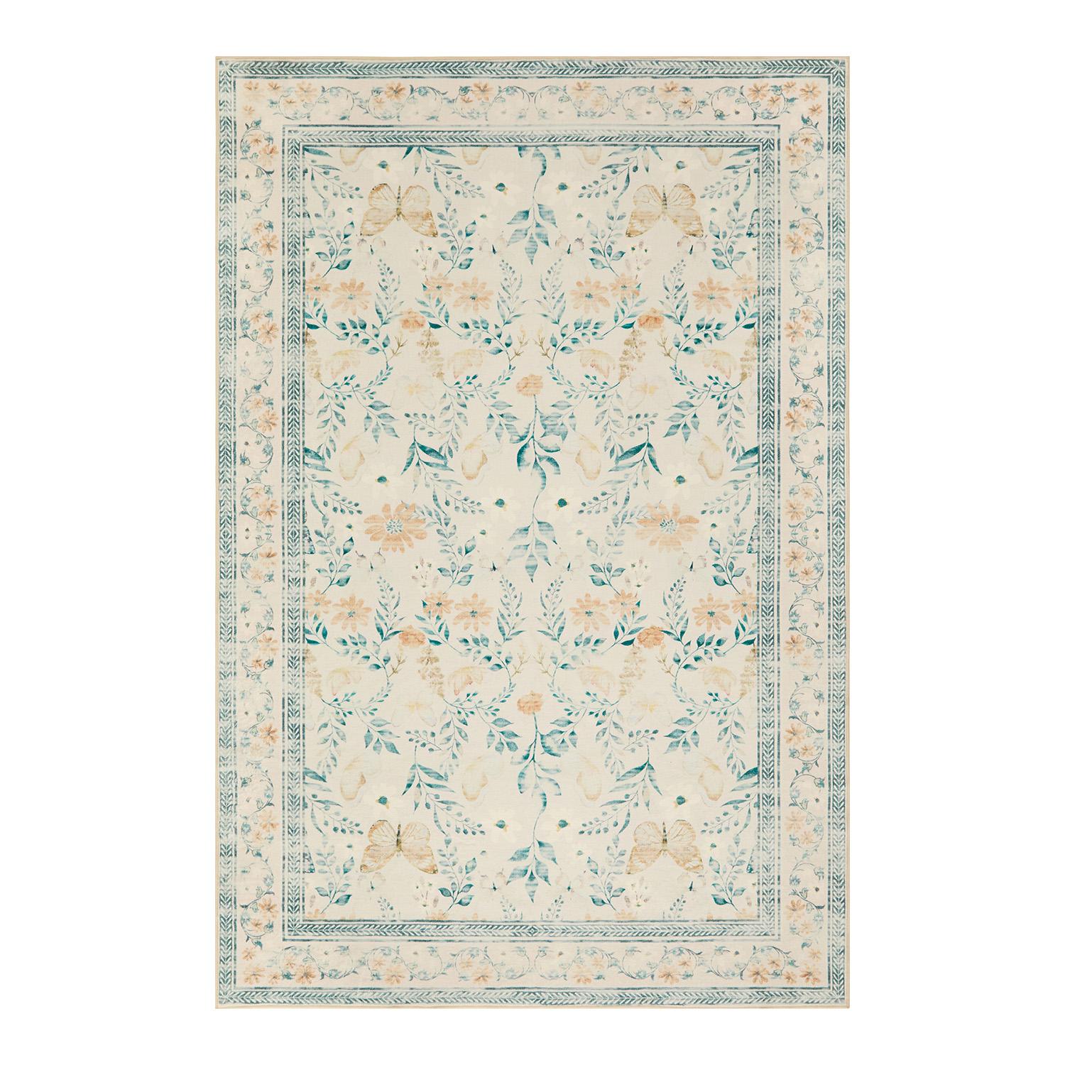 Leaf and Butterfly Dance-Ivory Floral Green(2'x3')